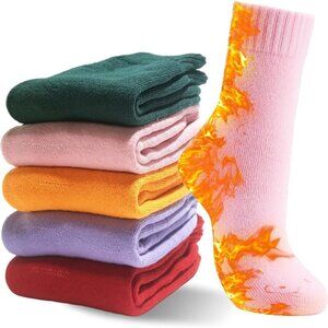 Women 5 Pairs Green/Orange/Pink/Purple/Red Warm Winter Cozy Thermal Socks